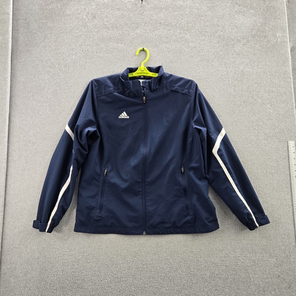 Adidas Women Jacket XL Blue Track Activewear Logo Zipper Long Sleeve READ